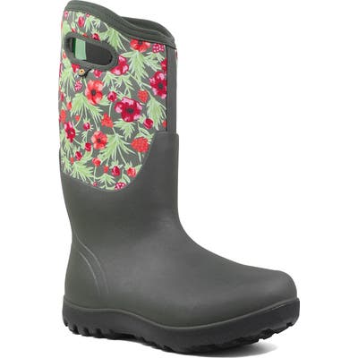 Bogs Neo Classic Tall Vine Floral Waterproof Rain Boot, Grey