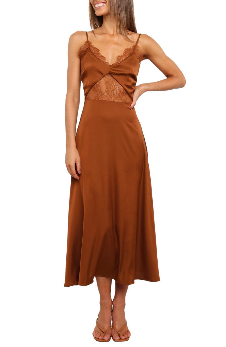 Petal & Pup Ariel Lace Trim Satin Midi Dress | Nordstrom