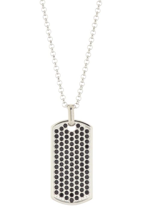 Stainless Steel Crystal Stone Dog Tag Necklace