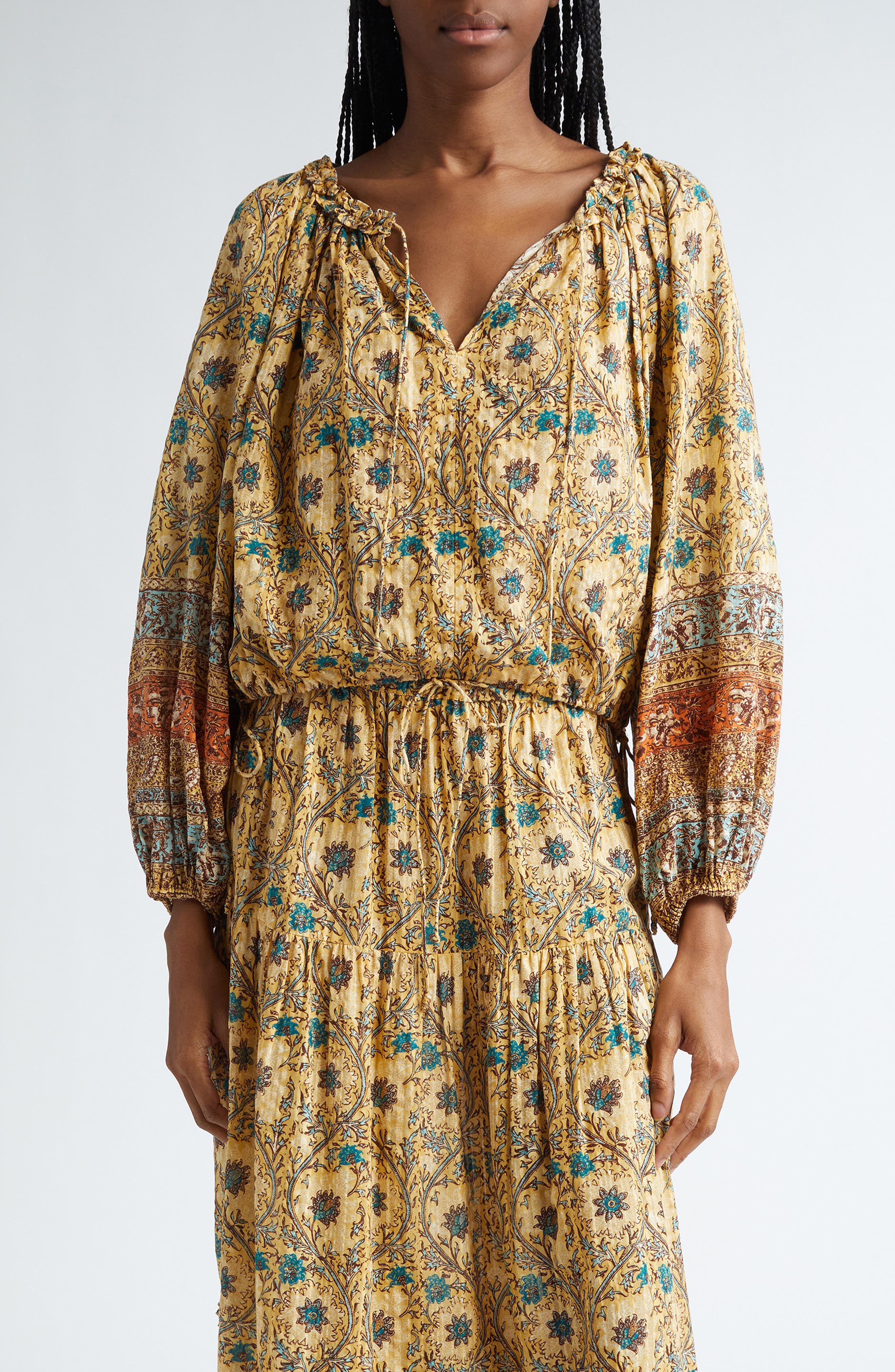 Nordstrom Ulla Johnson Silva Border Print Cotton Blend Top Daylily at  Nordstrom, | The Summit