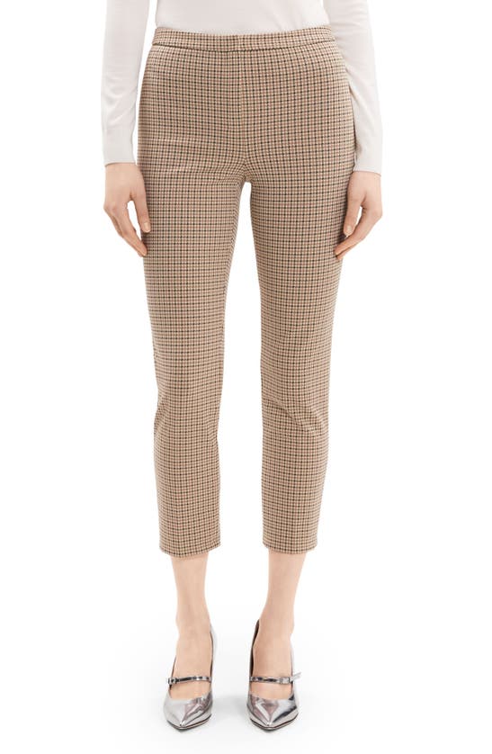 Theory Slim Fit Cropped Houndstooth Pants In Beige Multi