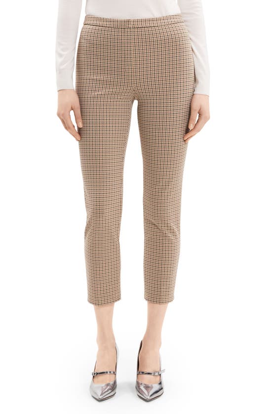 Shop Theory Check Slim Crop Pants In Beige Multi