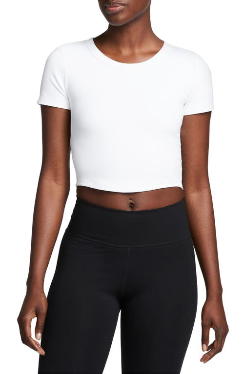 Phoenix Fleece Short Sleeve Crop Sweatshirt in White/Black