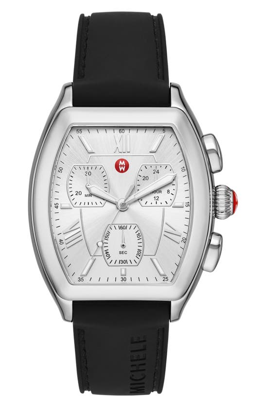 Michele Relevé Sport Chronograph Silicone Strap Watch, 36mm In Black/silver