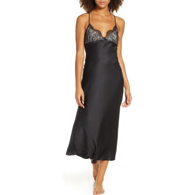 Rya Collection Graceful Charmeuse & Lace Nightgown, Black