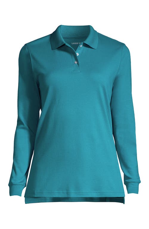 Lands' End School Uniform  Long Sleeve Interlock Polo Shirt In Teal Breeze