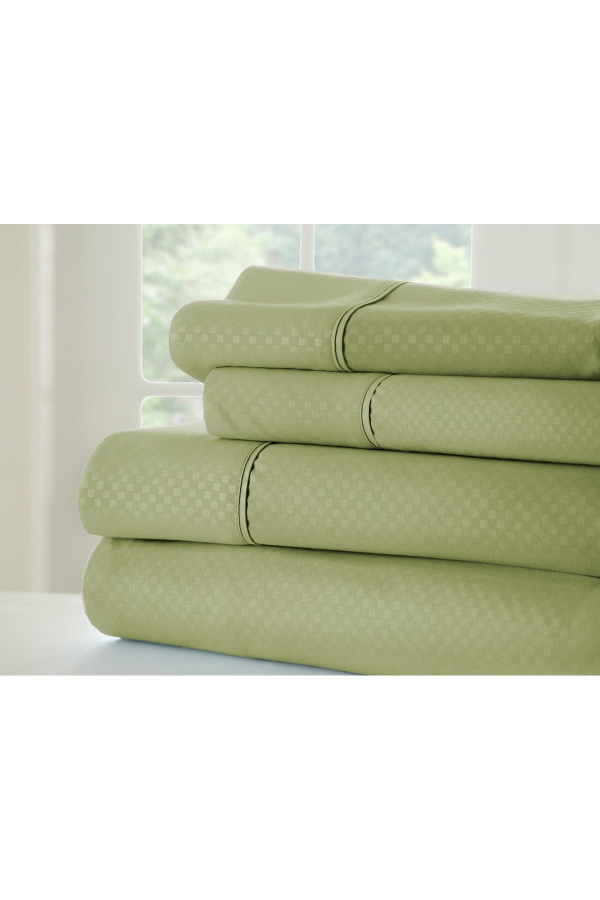 Ienjoy Home Queen Hotel Collection Premium Ultra Soft 4-piece Checkered Bed Sheet Set -sage In Green