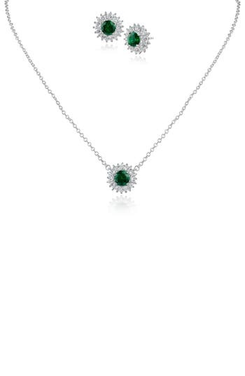 Shop Cz By Kenneth Jay Lane 5cttw Round Cz Pend Set .5in In Emerald/silver