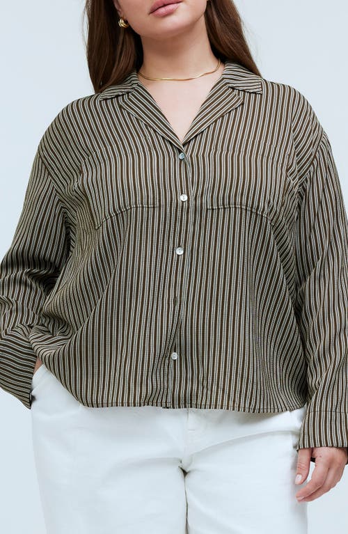 Madewell Stripe Resort Long Sleeve Seersucker Button-Up Shirt in Dark Olive at Nordstrom, Size 2X