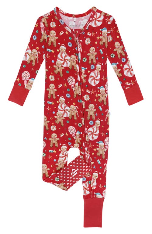 Posh Peanut Gingerbread Lane Fitted Convertible One-Piece Pajamas in Red 