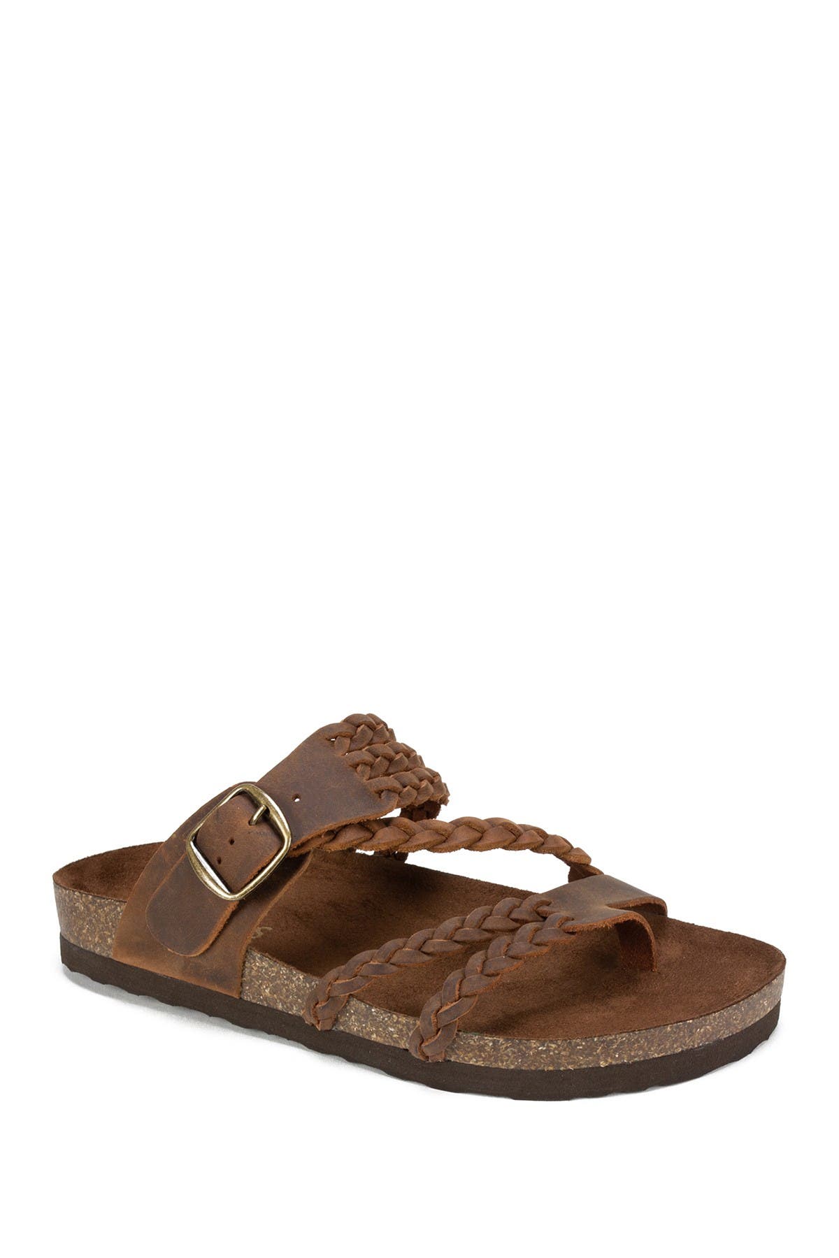 White Mountain Footwear Hayleigh Braided Leather Footbed Sandal In Brown/ Leather