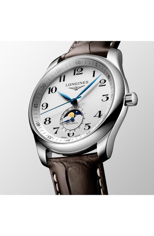 Longines Men's Swiss Automatic Master Brown Leather Strap Watch 40mm In White/brown