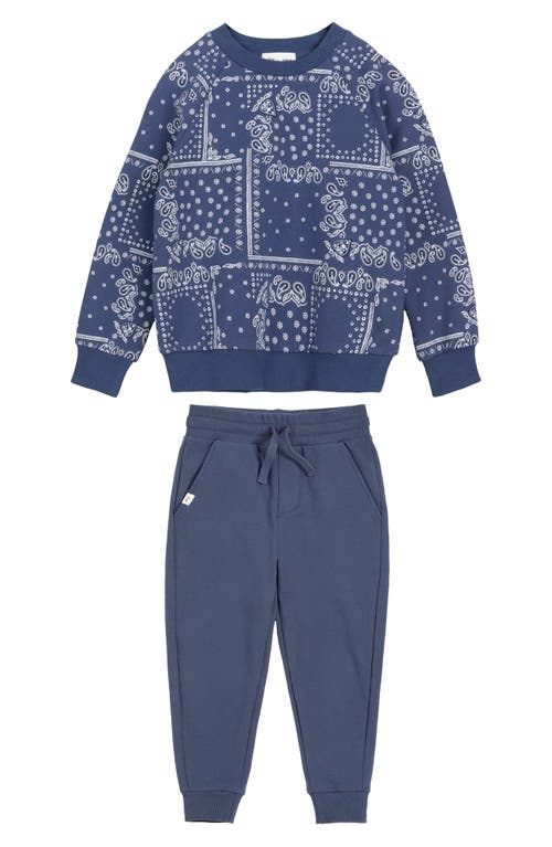 Shop Miles The Label Paisley Print Cotton Sweatshirt & Joggers Set In Blue Dusty