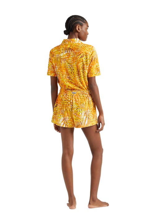 Vilebrequin Palm Leaves Printed Terry Swim Shorts In Mangue