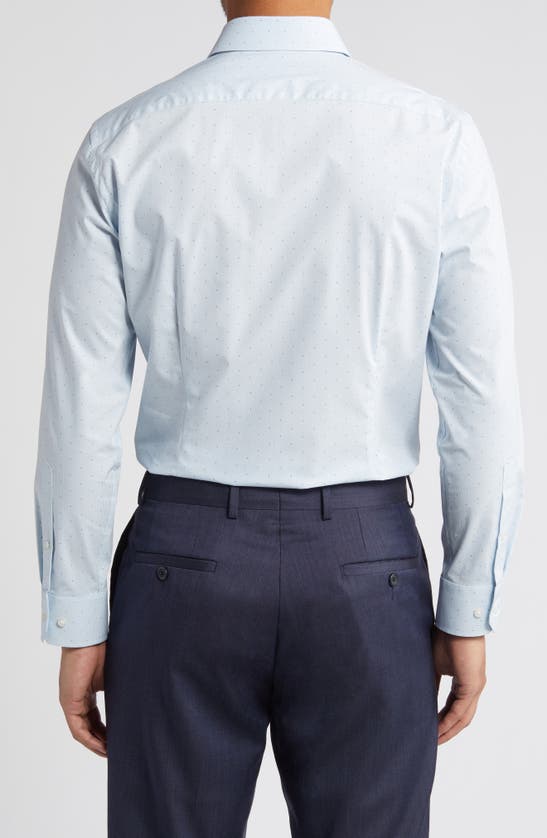 Shop Nordstrom Tech-smart Extra Trim Fit Dot Print Performance Dress Shirt In White - Blue Dobby Eloy Grid