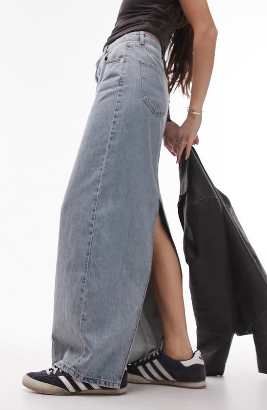 Shop Topshop Denim Maxi Skirt In Light Blue