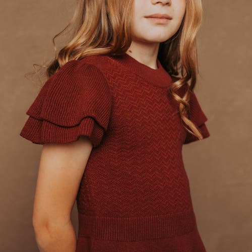 Shop Hope & Henry Girls' Organic Flutter Sleeve Sweater Dress, Toddler In Oxblood