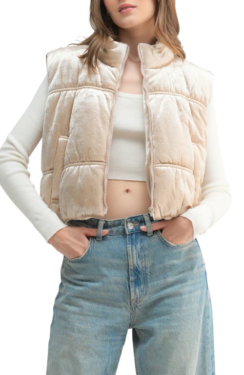 All in Favor Rhinestone Velvet Quilted Puffer Vest in Champagne 