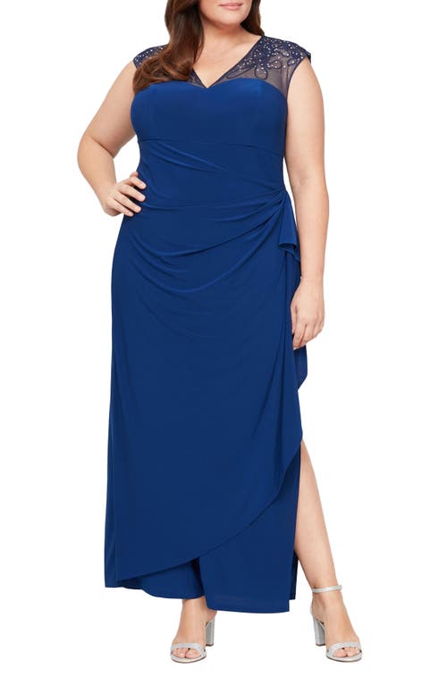 Alex Evenings Illusion Lace Detail Empire Waist Gown Royal at Nordstrom,