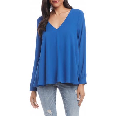 Karen Kane Cross Back Crepe Swing Top, Blue