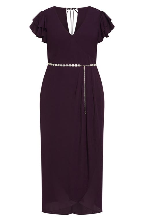 City Chic Enya Faux Wrap Dress In Spiced Plum