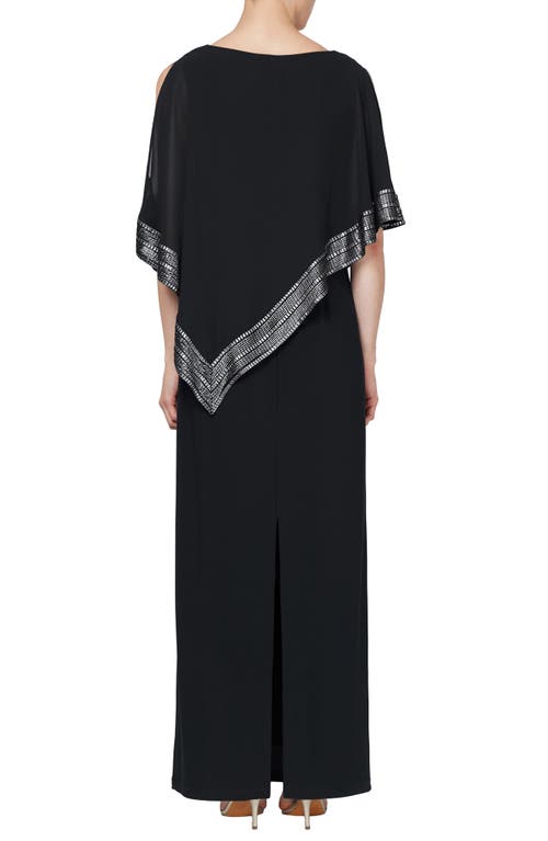 Shop Sl Fashions Asymmetrical Foil Trim Cape Dress In Black Silver