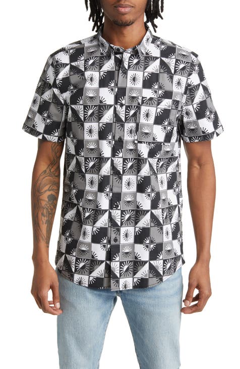 Geo Sun Print Stretch Cotton Button-Up Shirt