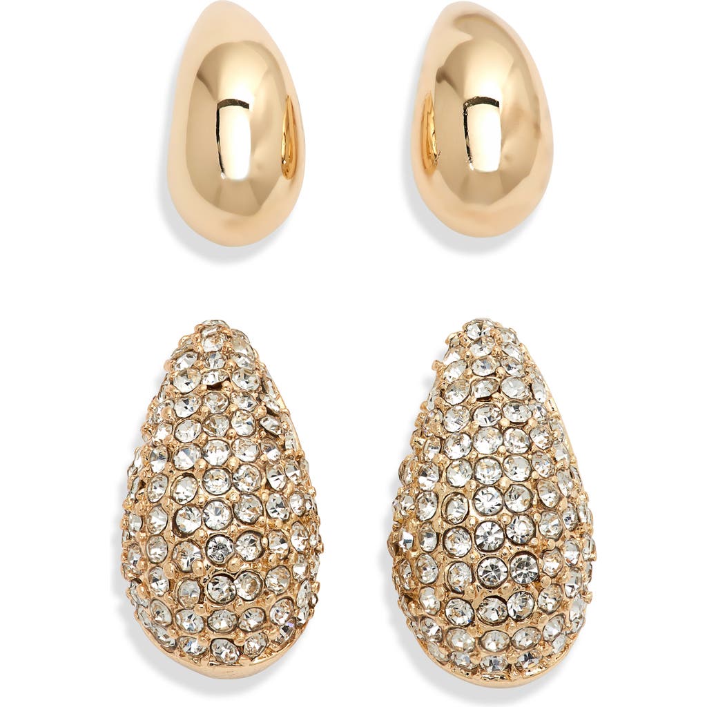 Shop Nordstrom Rack Set Of 2 Teardrop Stud Earrings In Clear- Gold