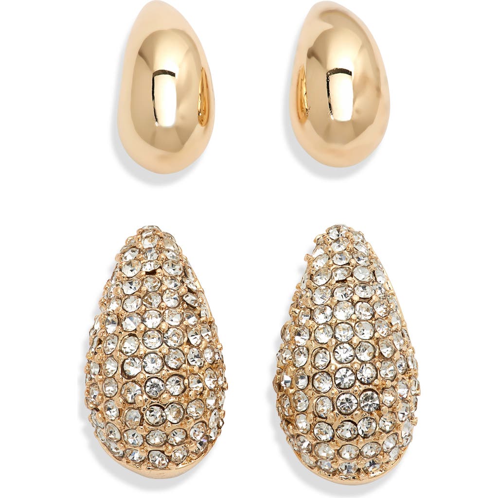 Nordstrom Rack Set Of 2 Teardrop Stud Earrings In Clear- Gold