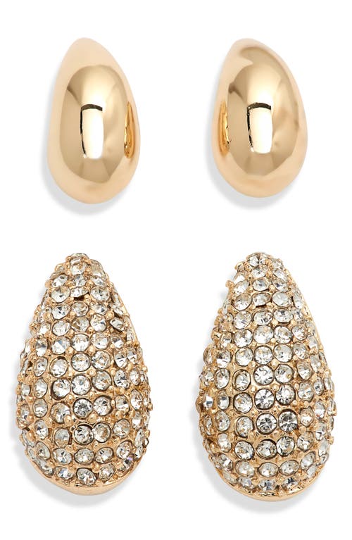 Nordstrom Rack Set Of 2 Teardrop Stud Earrings In Clear- Gold