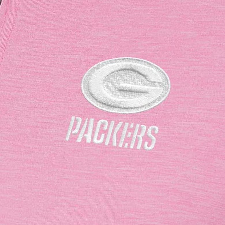 Shop Antigua Pink Green Bay Packers White Logo Mentor Quarter-zip Jacket