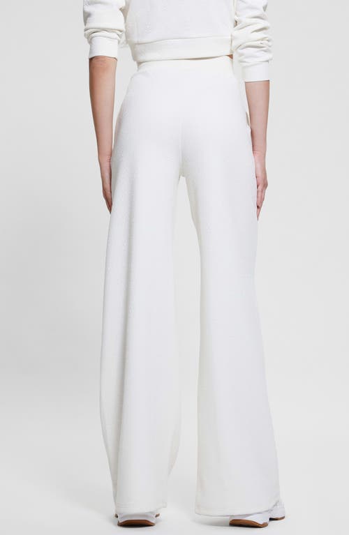 Shop Guess Peony Jacquard Logo Wide Leg Drawstring Pants In Peony Dove White Aop