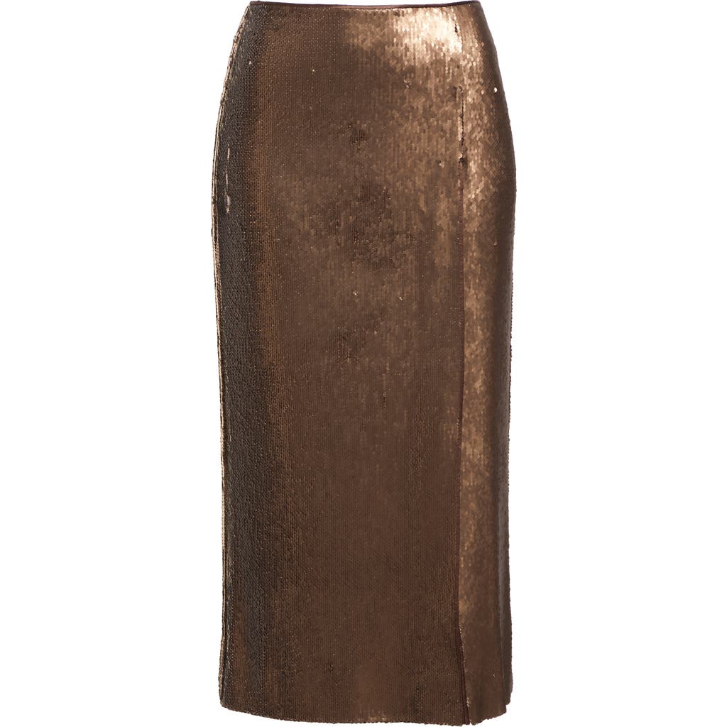 Shop Akris Sequin Side Vent Midi Skirt In Vicuna-silver