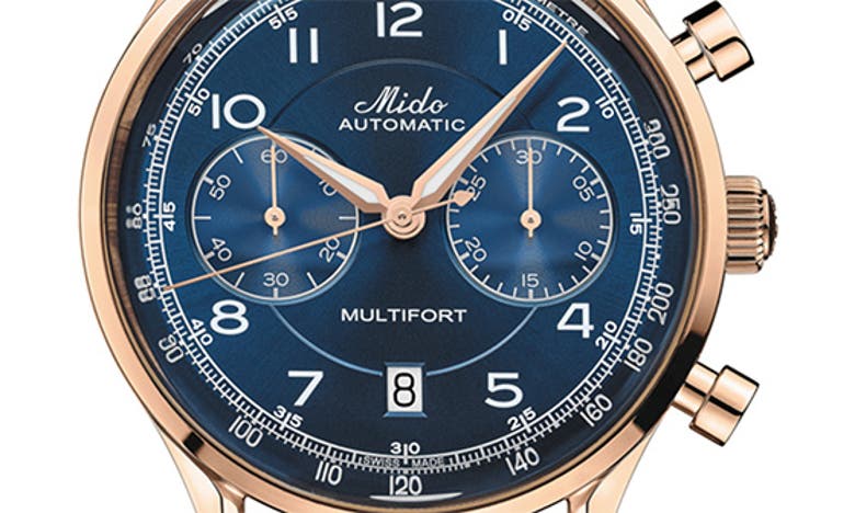 Shop Mido Multifort Patrimony Chronograph Leather Strap Watch In Blue