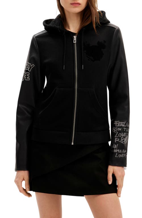 Desigual Mickey Mixed Media Jacket Black at Nordstrom,