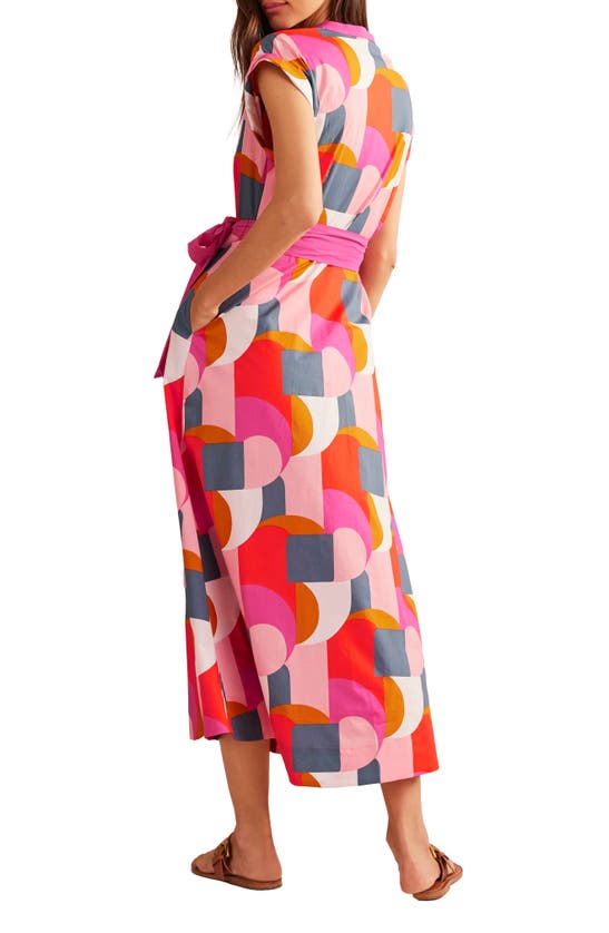 Shop Boden Amanda Geo Print Cotton Midi Shirtdress In Festival Pink Geometric Swirl