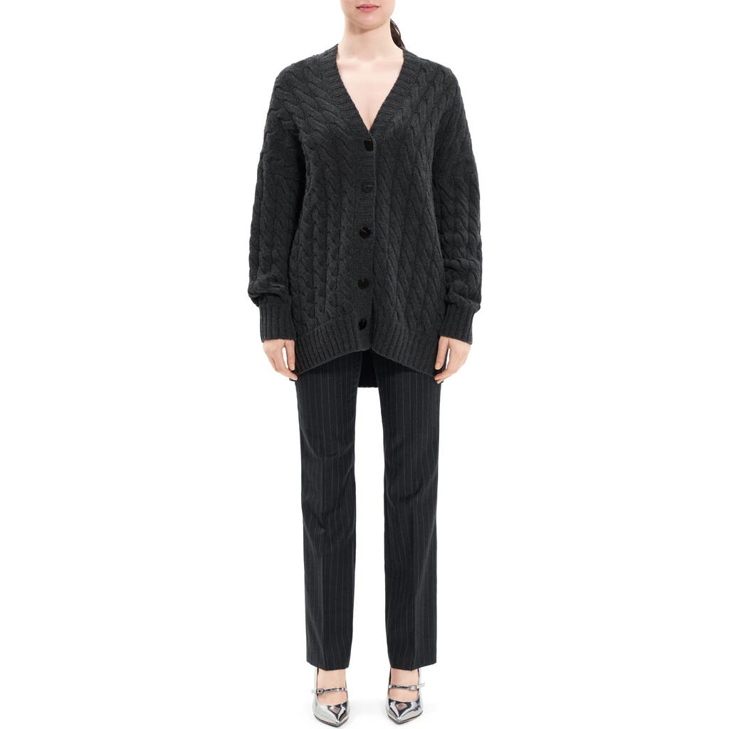 Theory Felted Cable Knit Long Cardigan In Charcoal