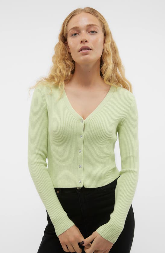 Vero Moda Holly Rib Cardigan In Reed Detail W Jewel