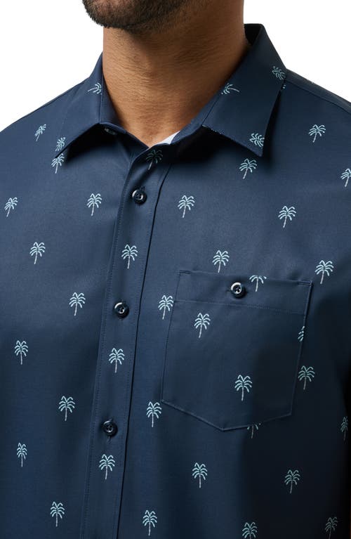 Shop Travismathew Captain Cantina Palm Tree Print Short Sleeve Button-up Shirt In Total Eclipse