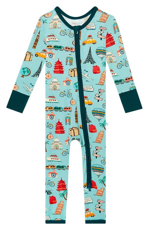 Posh Peanut Kids' Around the World Fitted Convertible Footie Pajamas in Open Blue