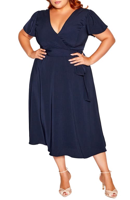 City Chic Belted Garden Dress in French Navy