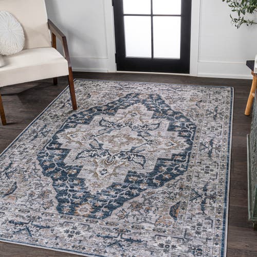 Jonathan Y Didim Boho Gray Medallion Machine-washable Area Rug In Navy/light Gray