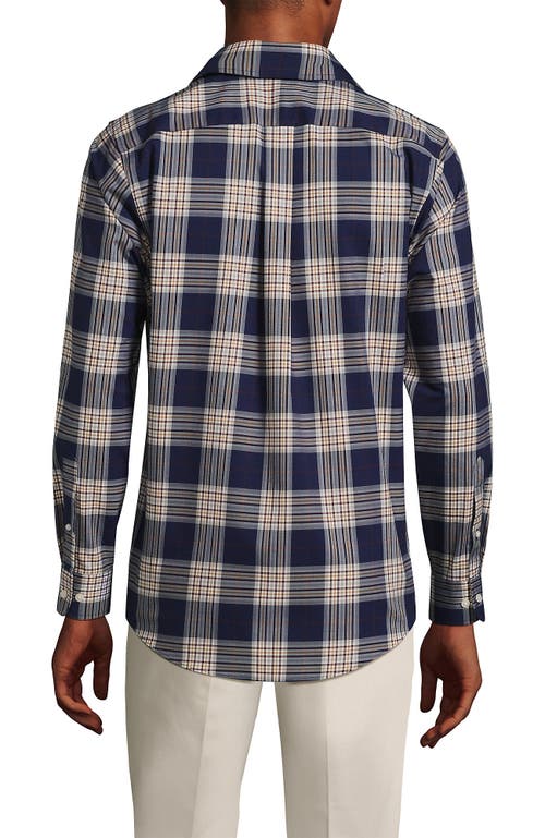 Shop Lands' End Traditional Fit No Iron Twill Shirt In Deep Sea Navy/burgundy Plaid