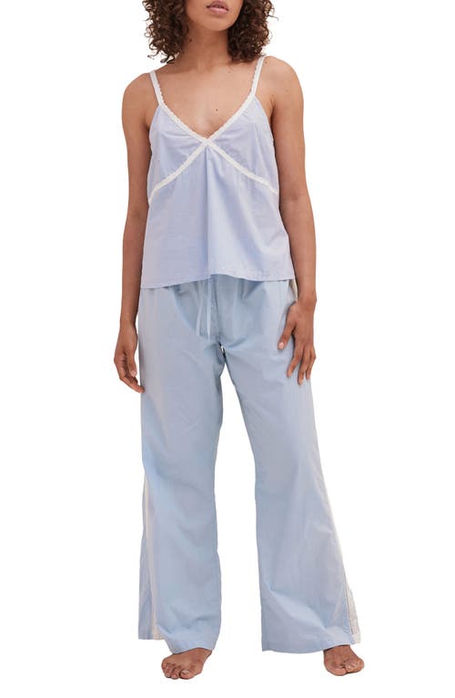 Shop Desmond & Dempsey Cami Cotton Pajamas In Plain Poplin Blue