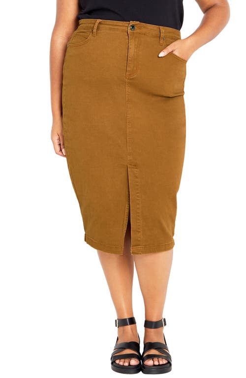 City Chic Vivian Denim Midi Skirt Butterscotch at