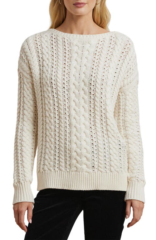 Shop Lauren Ralph Lauren Cable Stitch Cotton Blend Sweater In Mascarpone Cream