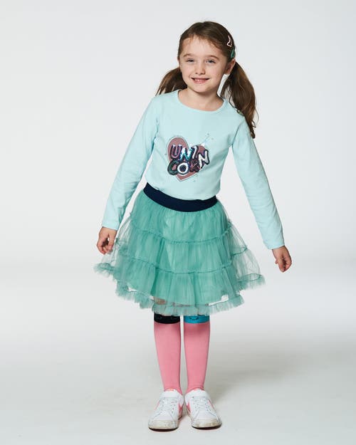 Deux Par Deux Girls' Organic Cotton T-shirt With Print Light Blue - Big Kid In Blue Glow