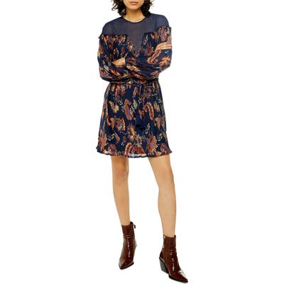 Topshop Paisley Pleat Minidress, US (fits like 0) - Blue
