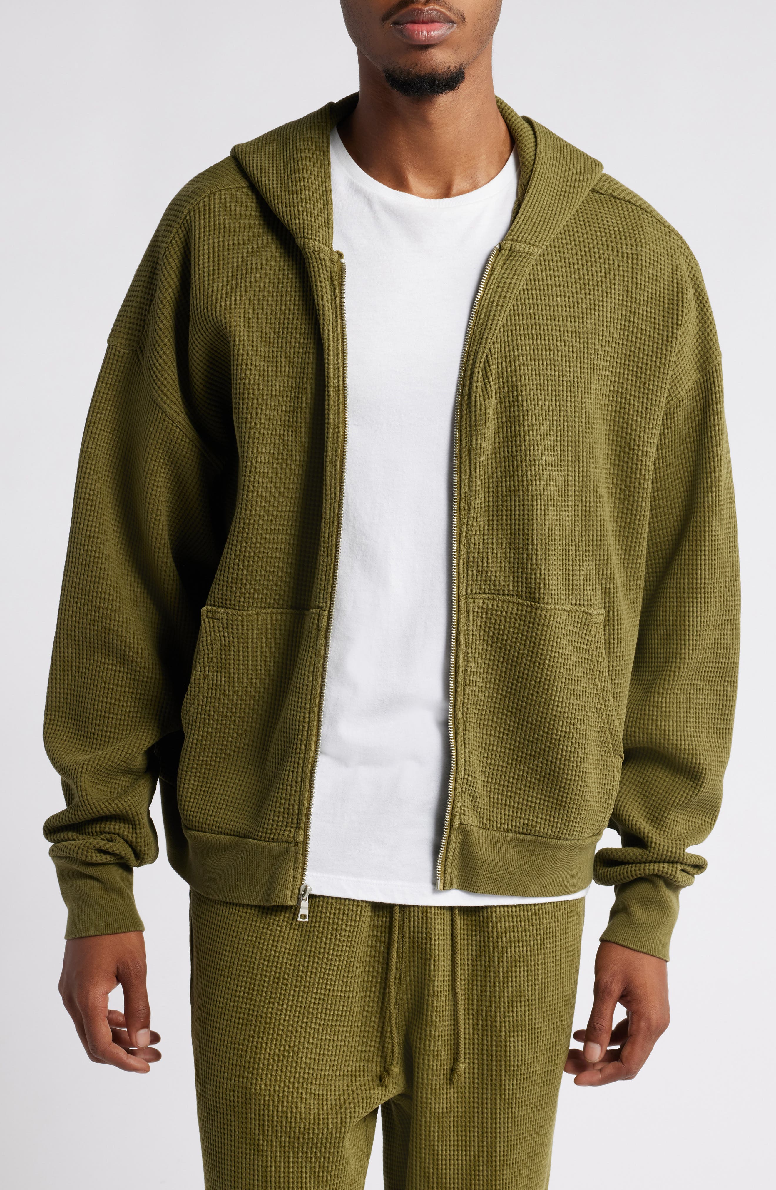 Elwood Thermal Zip Hoodie in Vintage Olive 