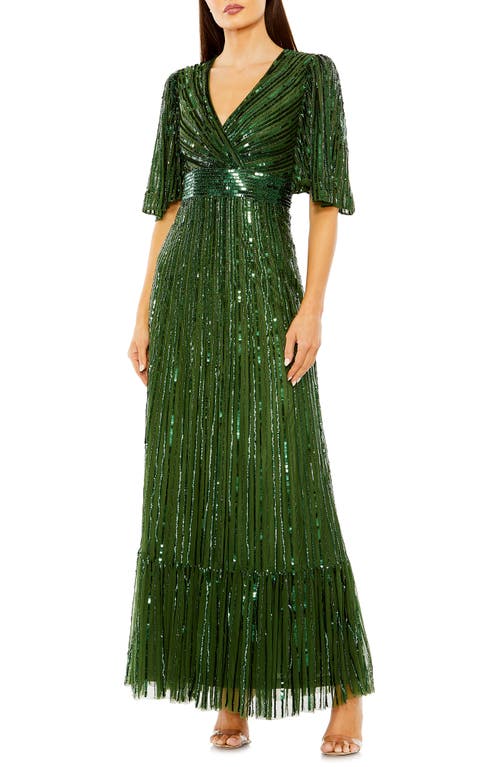 Mac Duggal Sequin Flutter Sleeve Gown Emerald at Nordstrom,